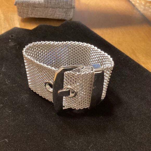Jewelry - Wide Shiny Silvertone Mesh Buckle Bracelet
